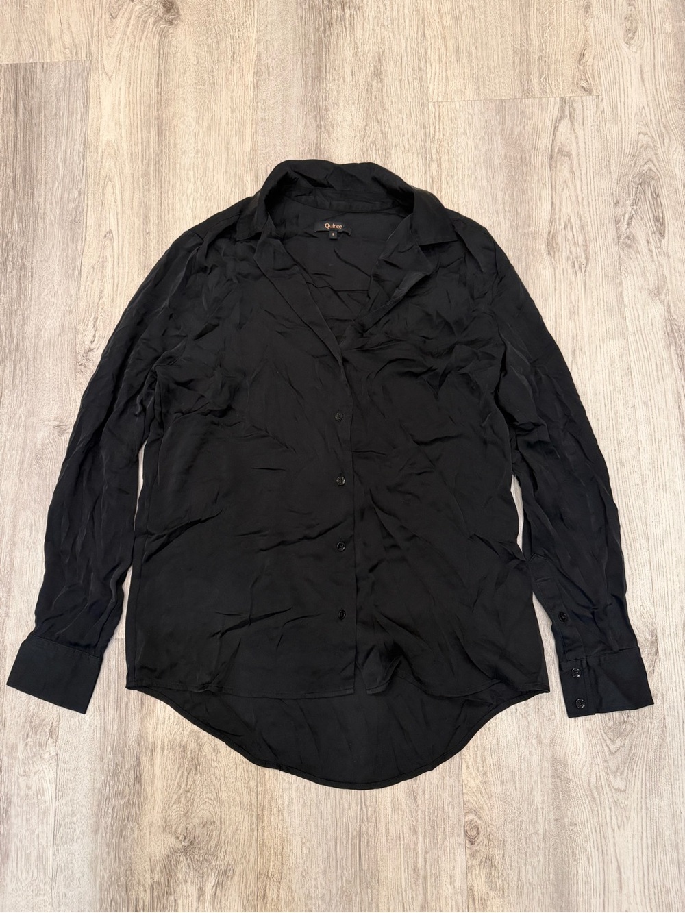 Quince Black 90% Silk Button Down Blouse Size Small Classic Shirt